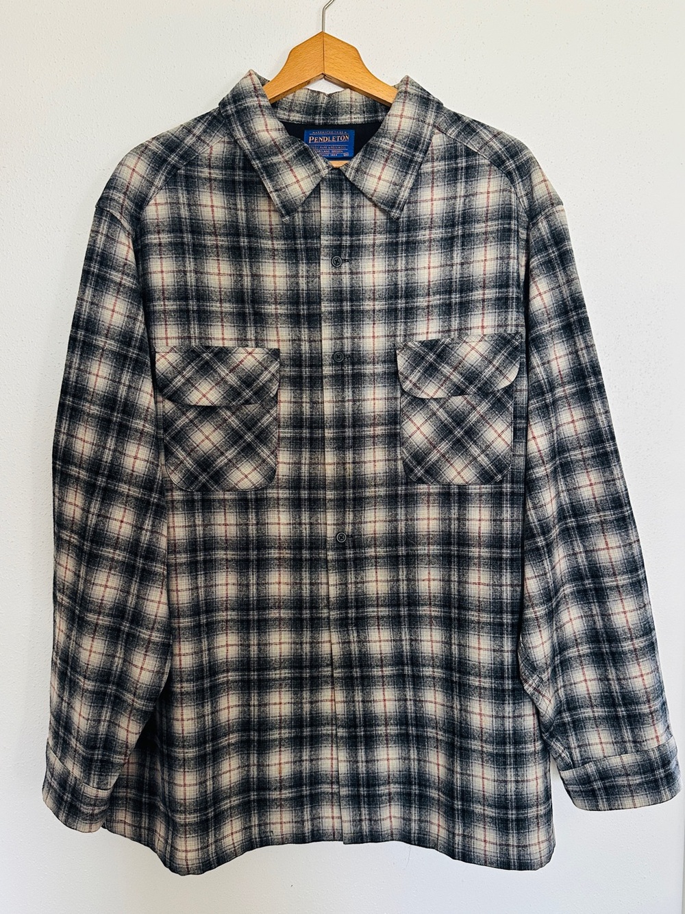 Vintage Pendleton Board Shirt 2XL Black Tan Plaid Virgin Wool Flannel